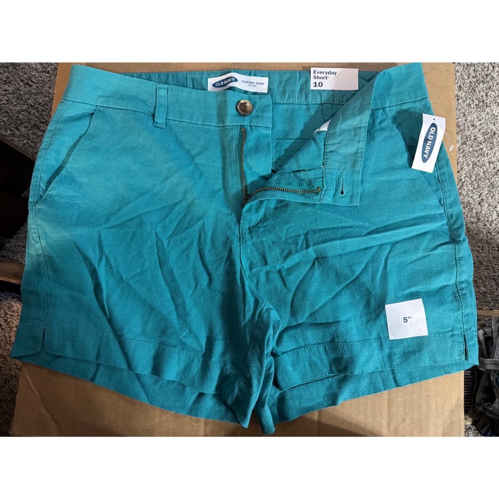 Old Navy Everyday Short Mid-Rise 5 Inch Inseam Teal Green Linen Blend Size 10